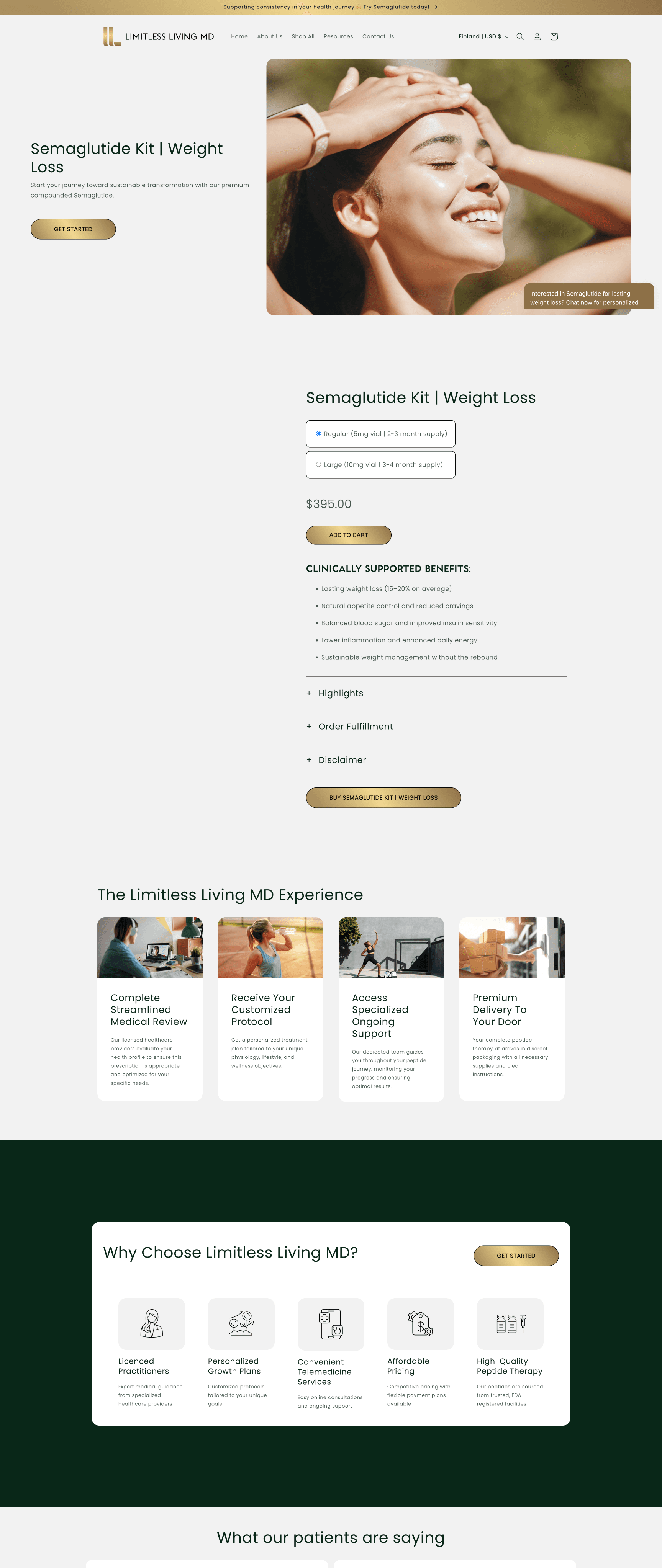 Product page before