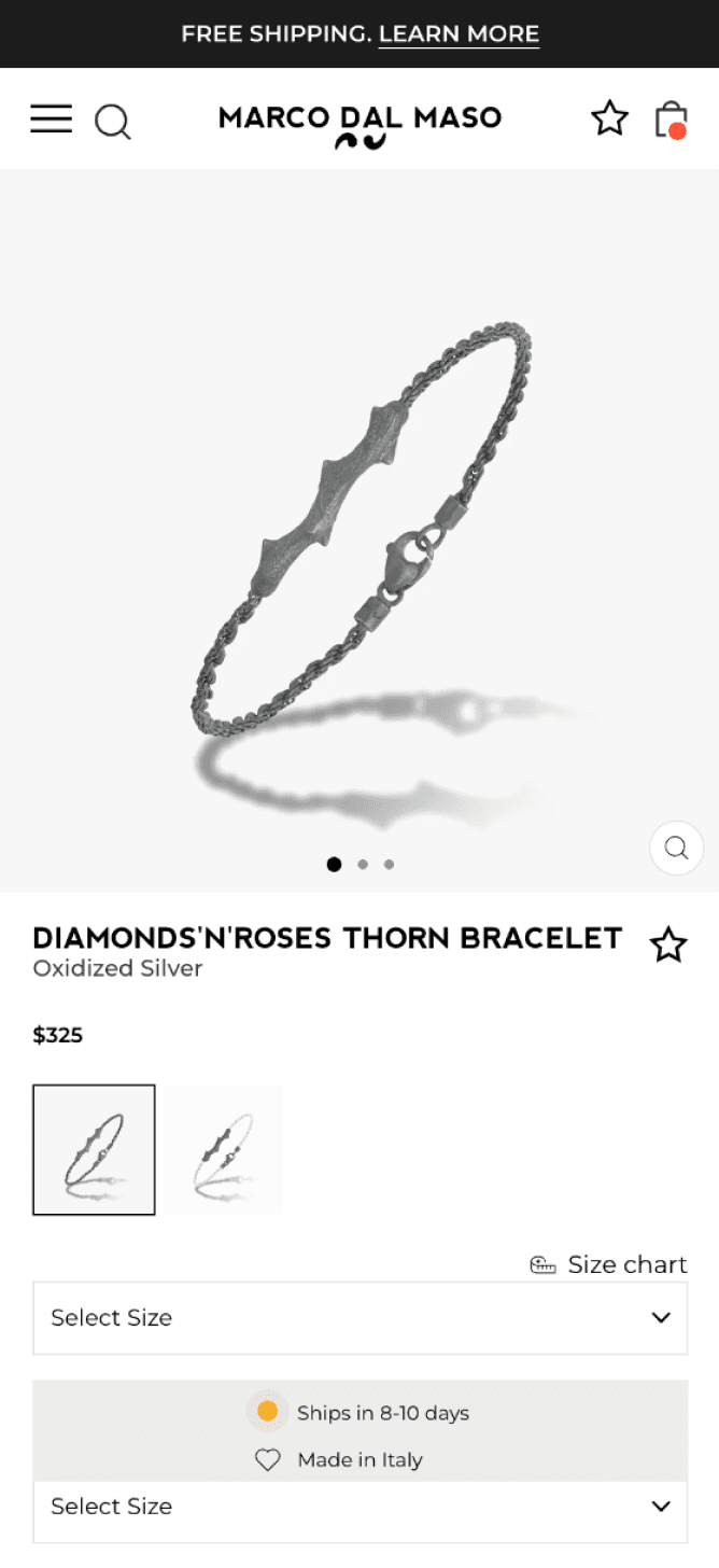 Product page before
