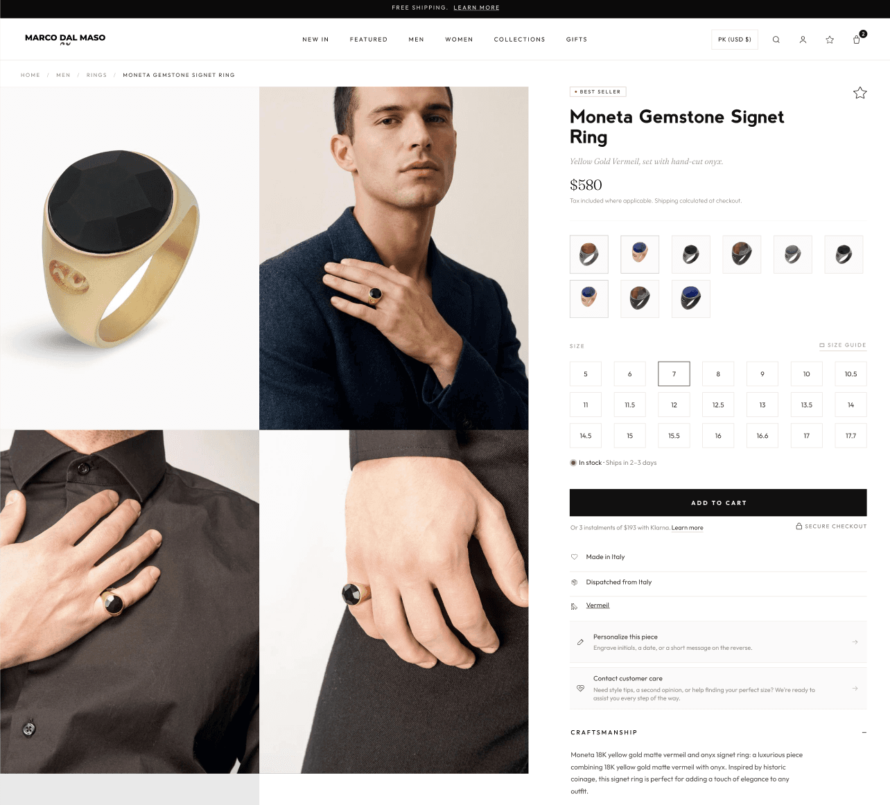 Product page after