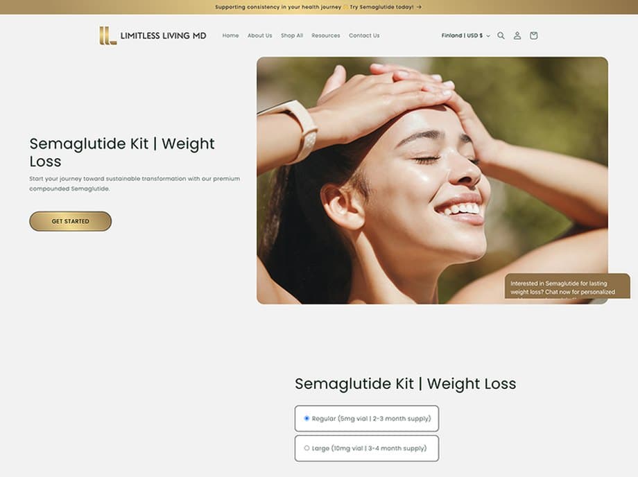 Limitless Living MD product page before the redesign