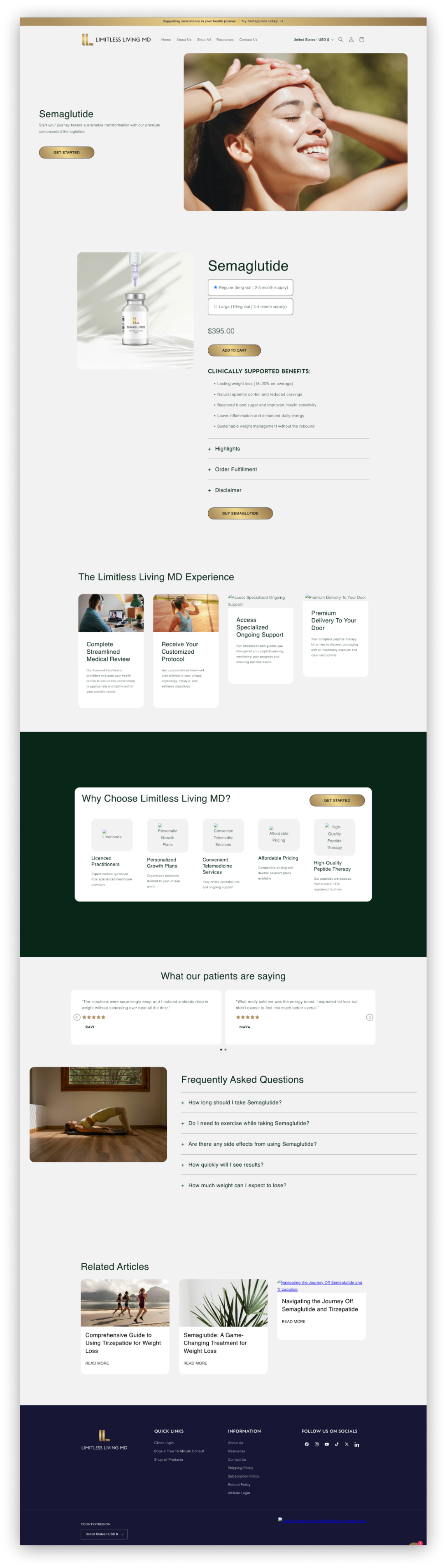 Limitless Living MD product page before the CRO rebuild