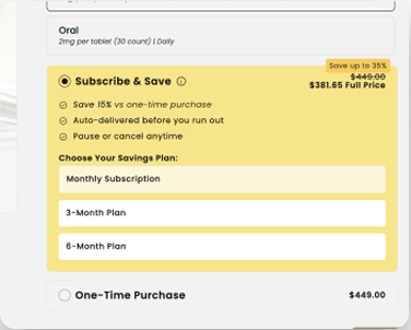 Subscribe and save widget on Limitless Living MD