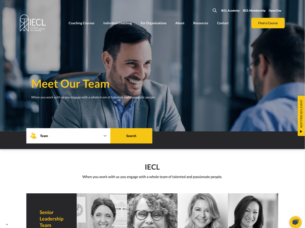 IECL coach directory, each profile driven from DatoCMS