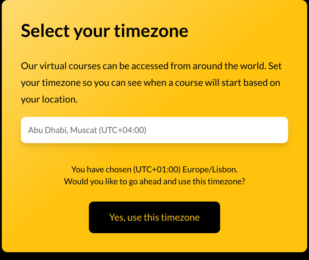 Localized course times: a timezone selector so virtual courses show start times per region
